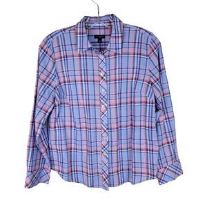 Talbots Pink Blue Plaid Long Sleeves Button Down Collared Shirt Size SP